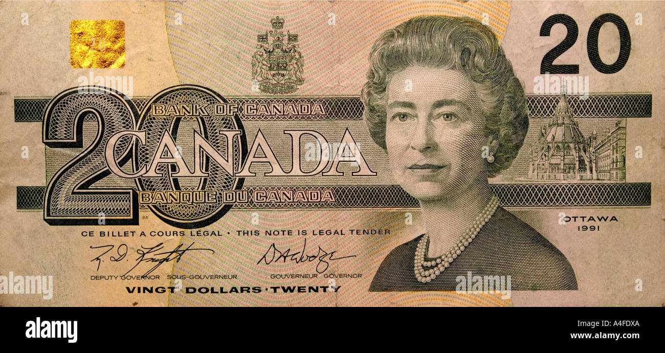 Twenty dollar canadian bank note stock photo alamy