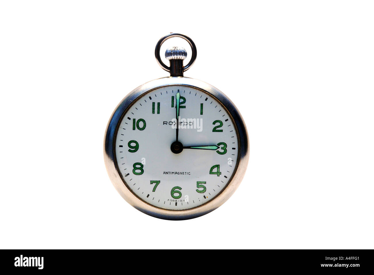 Pocketwatch set at 3 o'clock. Stock Photo