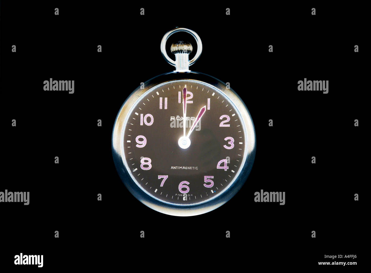 Pocketwatch at 1 o'clock against a black background Stock Photo - Alamy