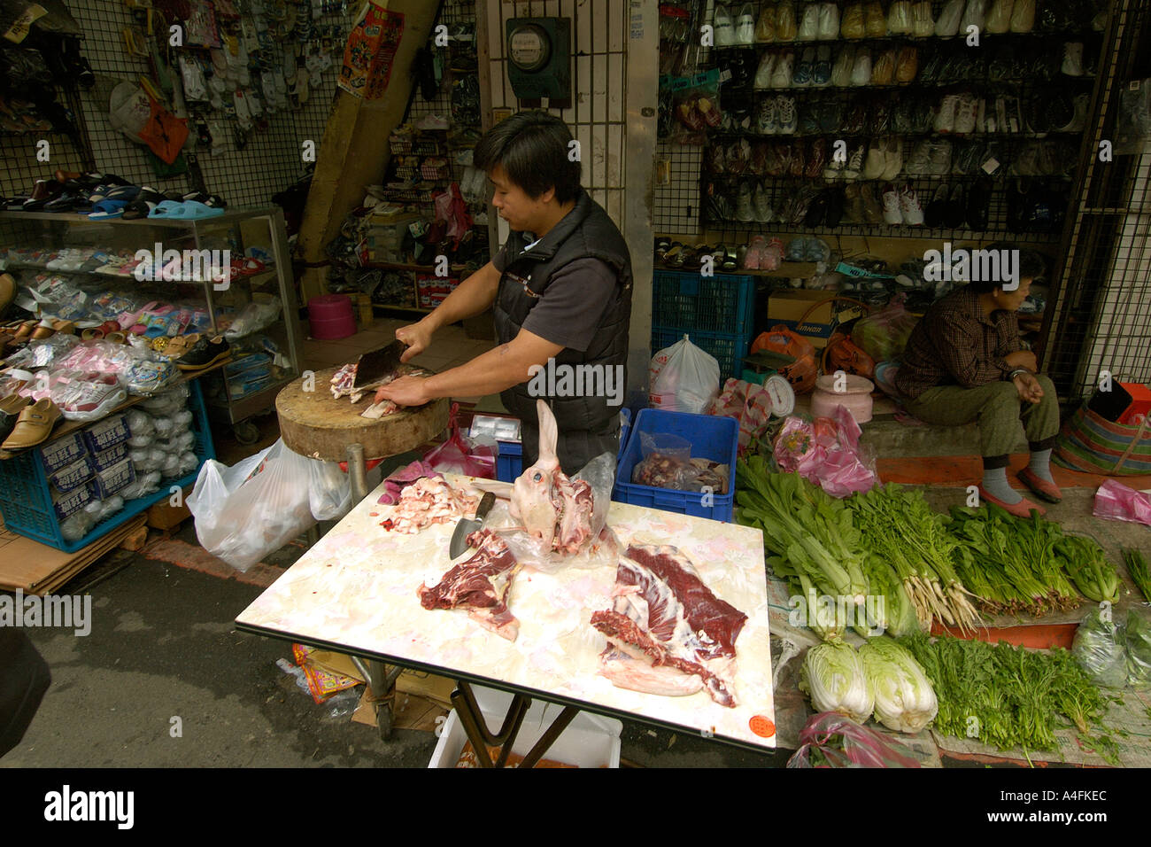Meat stall in street market Taipei Taiwan Republic of China Stock Photo