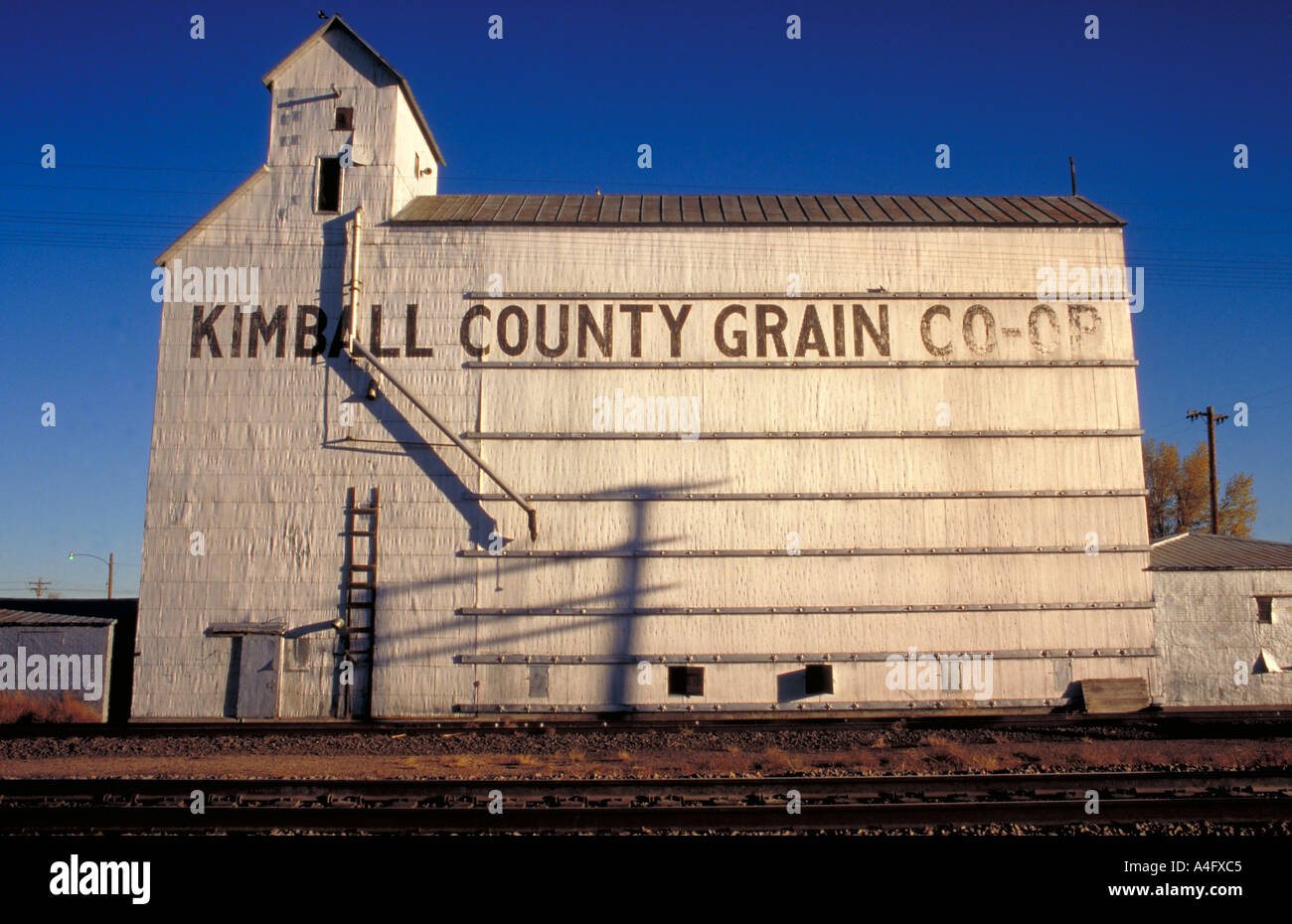 Usa Nebraska Kimball Country grain Coop elevator stands in the middle