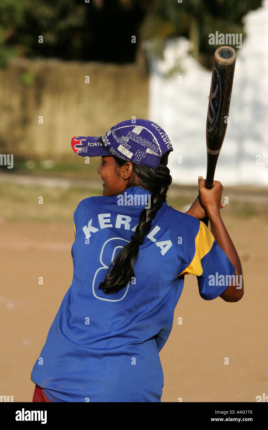 IND, India, Kerala, Cochin Oldtown Fort Cochin. Young women play baseball, softball on a