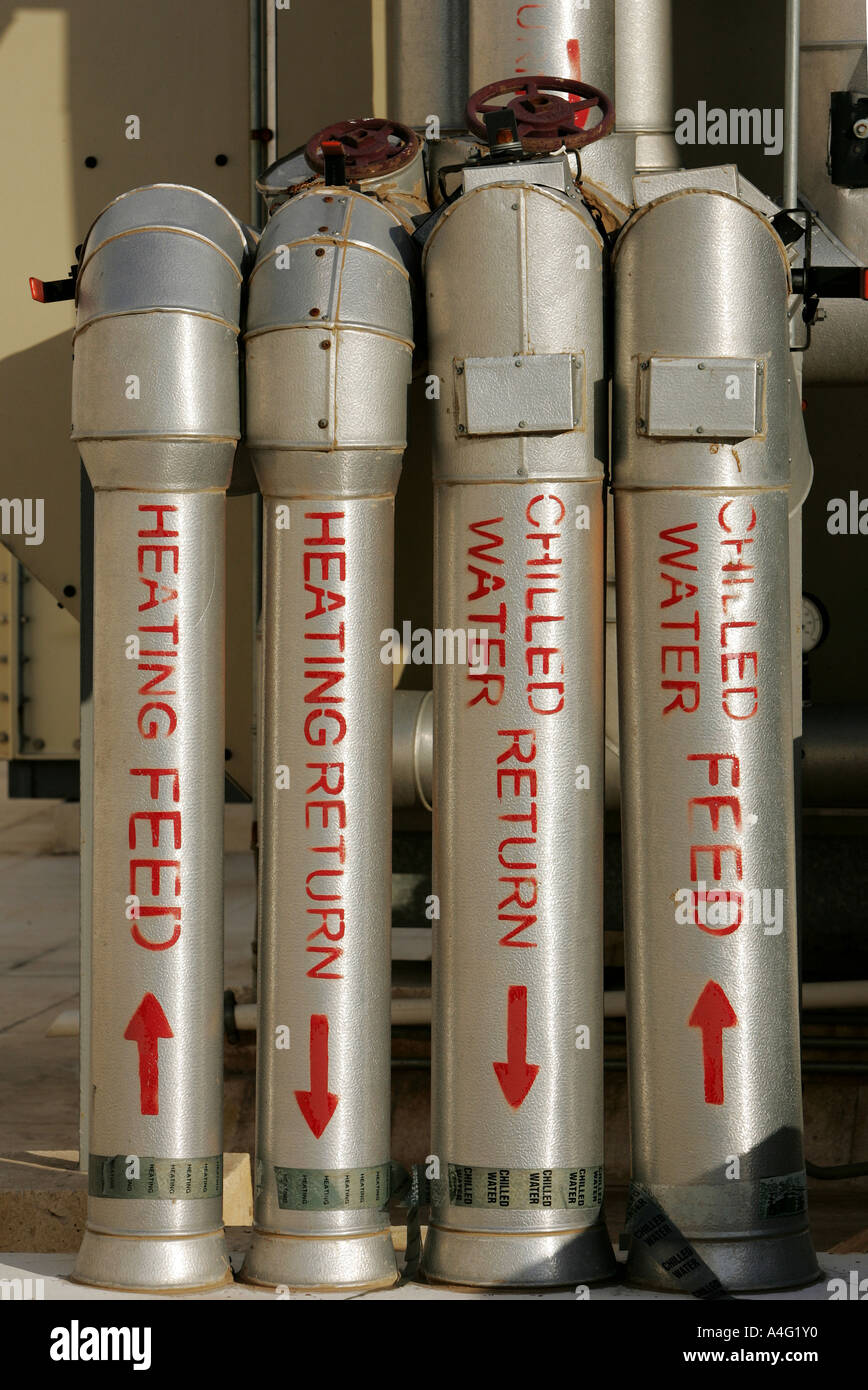 JOR, Jordan, Amman Pipes for warm and cold water supply at the roof of