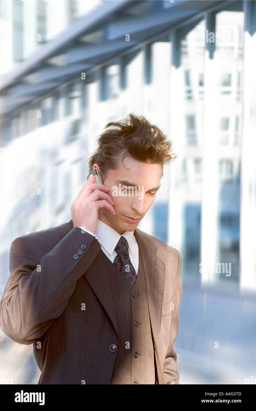 MR Business man telephones on his way Stock Photo Alamy