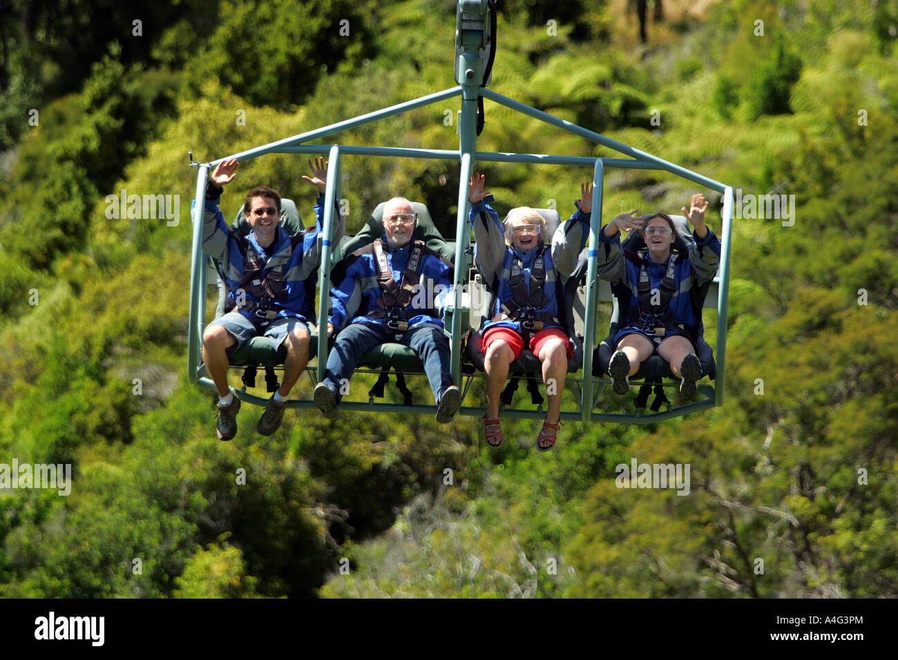 The Flying Fox at Happy Valley Adventures Nelson South Island New Zealand Stock Photo