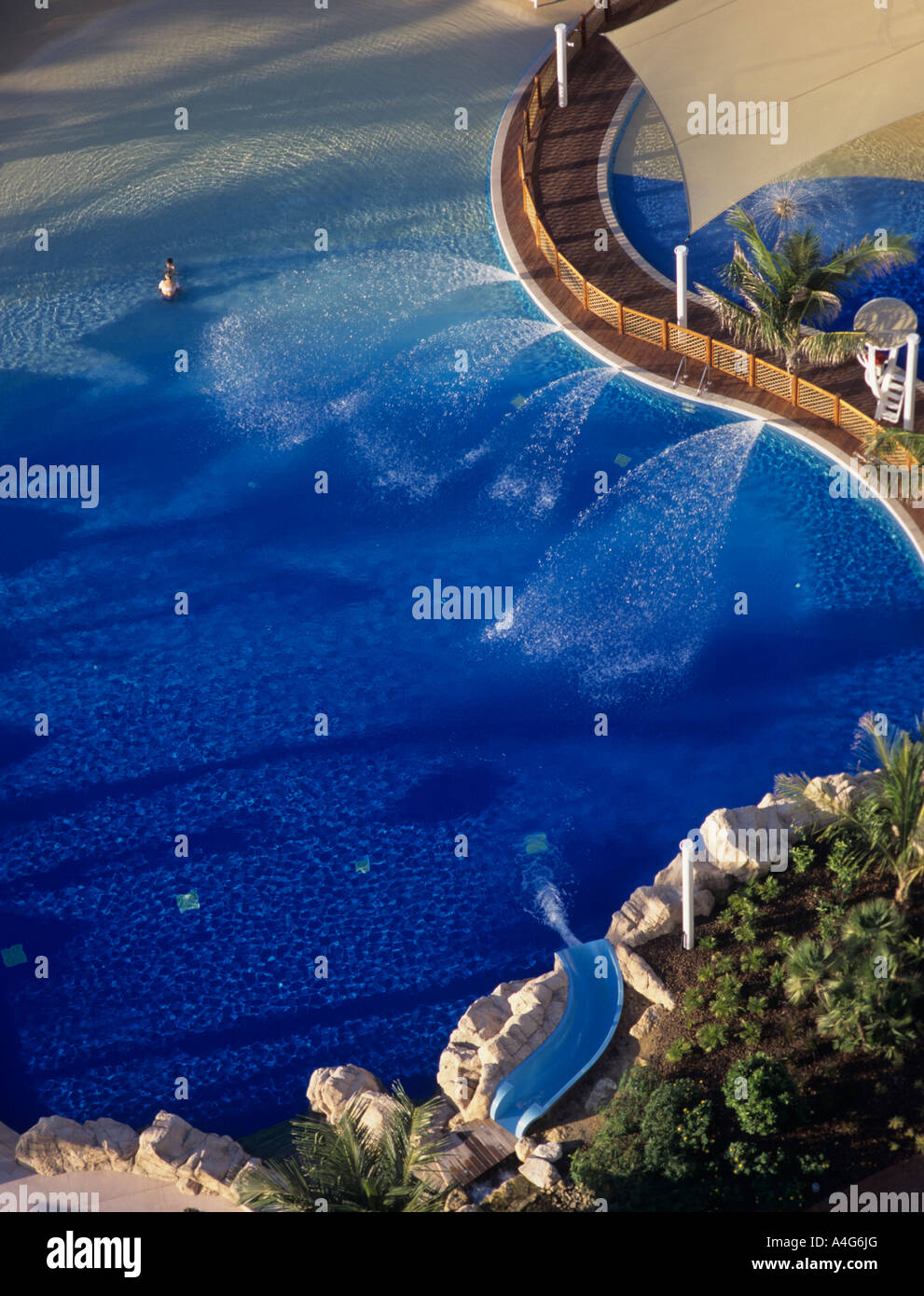 Pool and Jacuzzi in Jumeirah Beach Resort and Burj al Arab Dubai Stock Photo