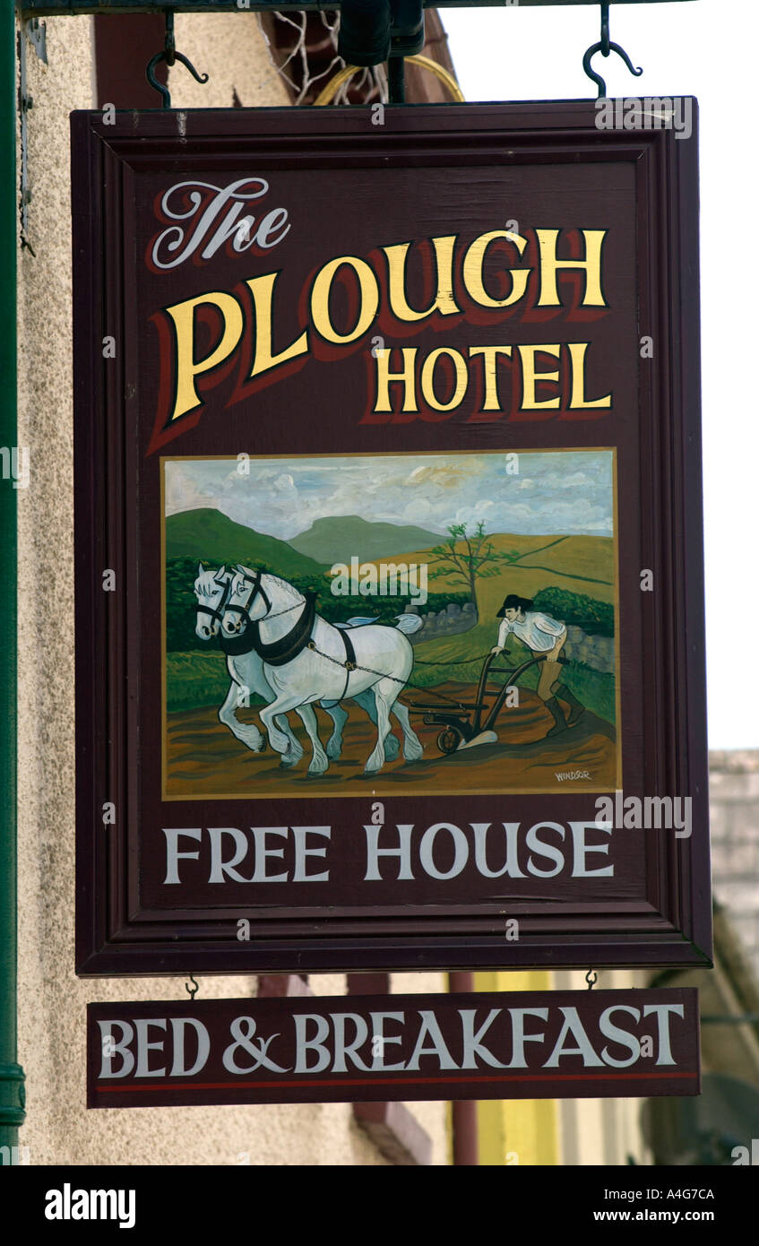 Sign outside the Plough Hotel Llandovery Carmarthenshire Wales UK Stock Photo