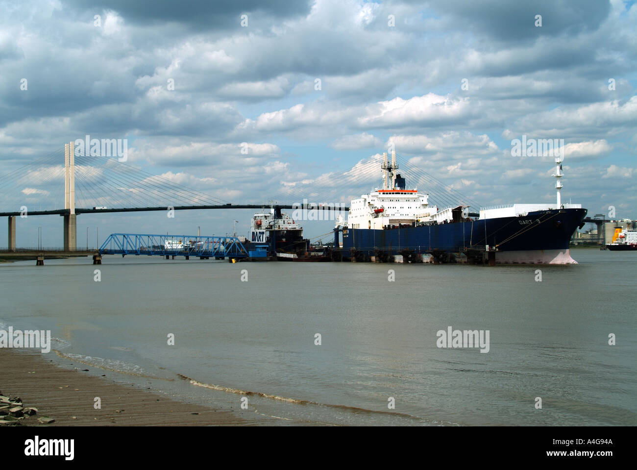 Shipping alongside Thames jetty close to Dartford bridge river crossing Stock Photo Alamy