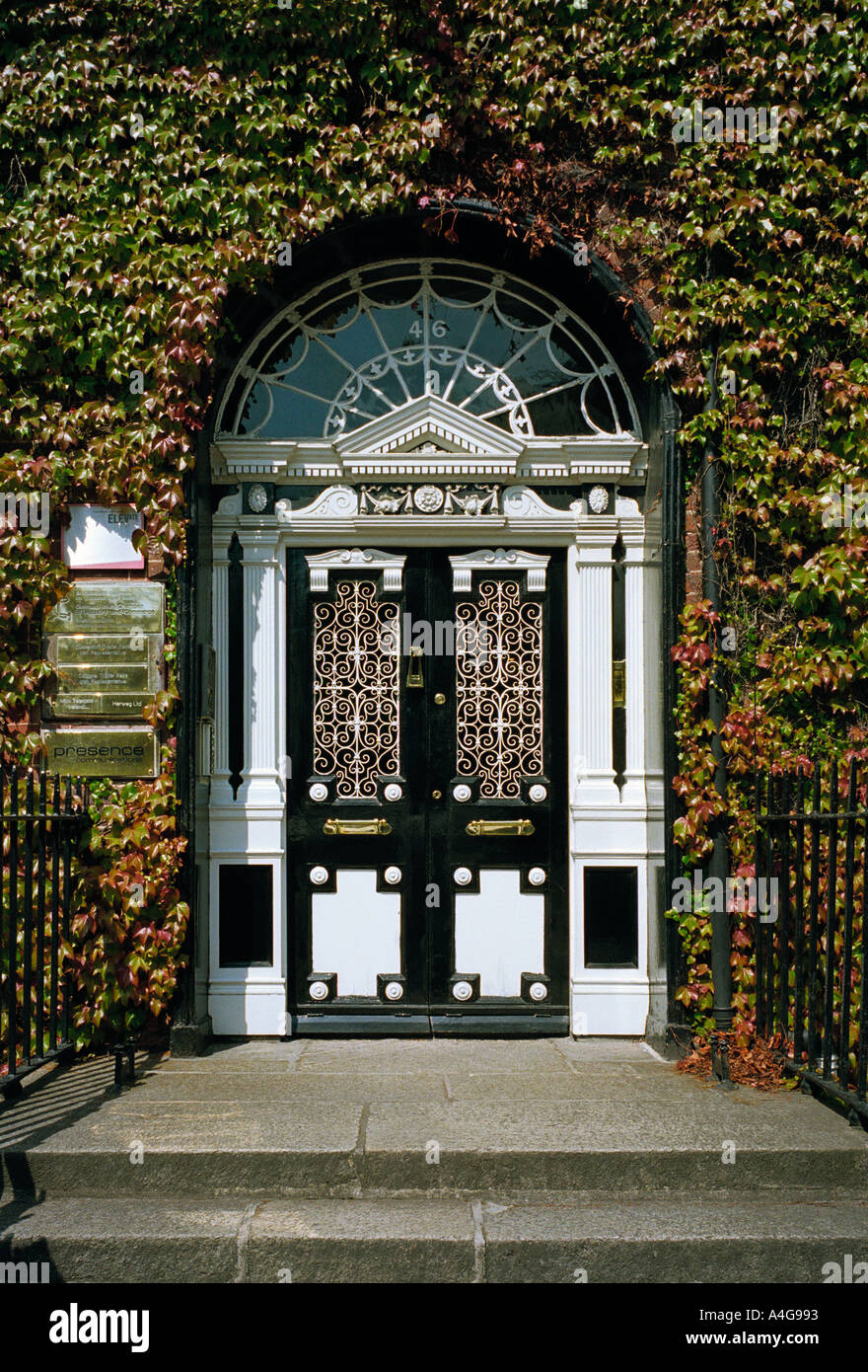 The doors of the red brick houses of Georgian architecture Dublin are the most noticed element of the style Stock Photo