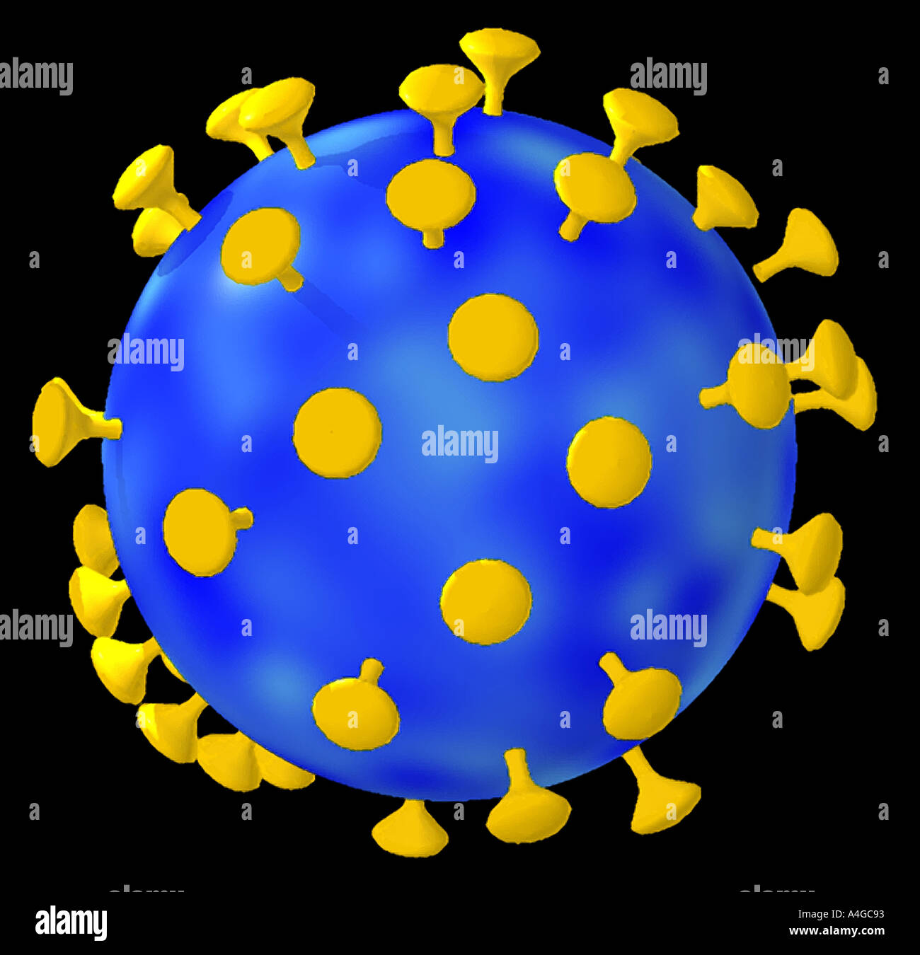 Model of HIV human immunodeficiency virus showing the surface of the virus coated with glycoprotein knobs  Stock Photo