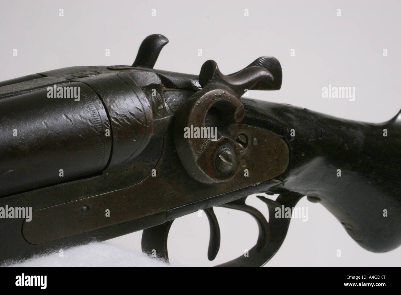 Old double barreled shotgun hammers and triggers Stock Photo Alamy