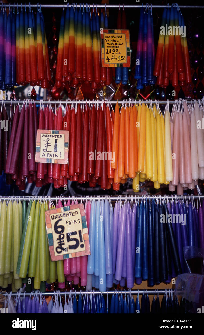 Multicoloured candles on display on The Candle Stall Bath Spa