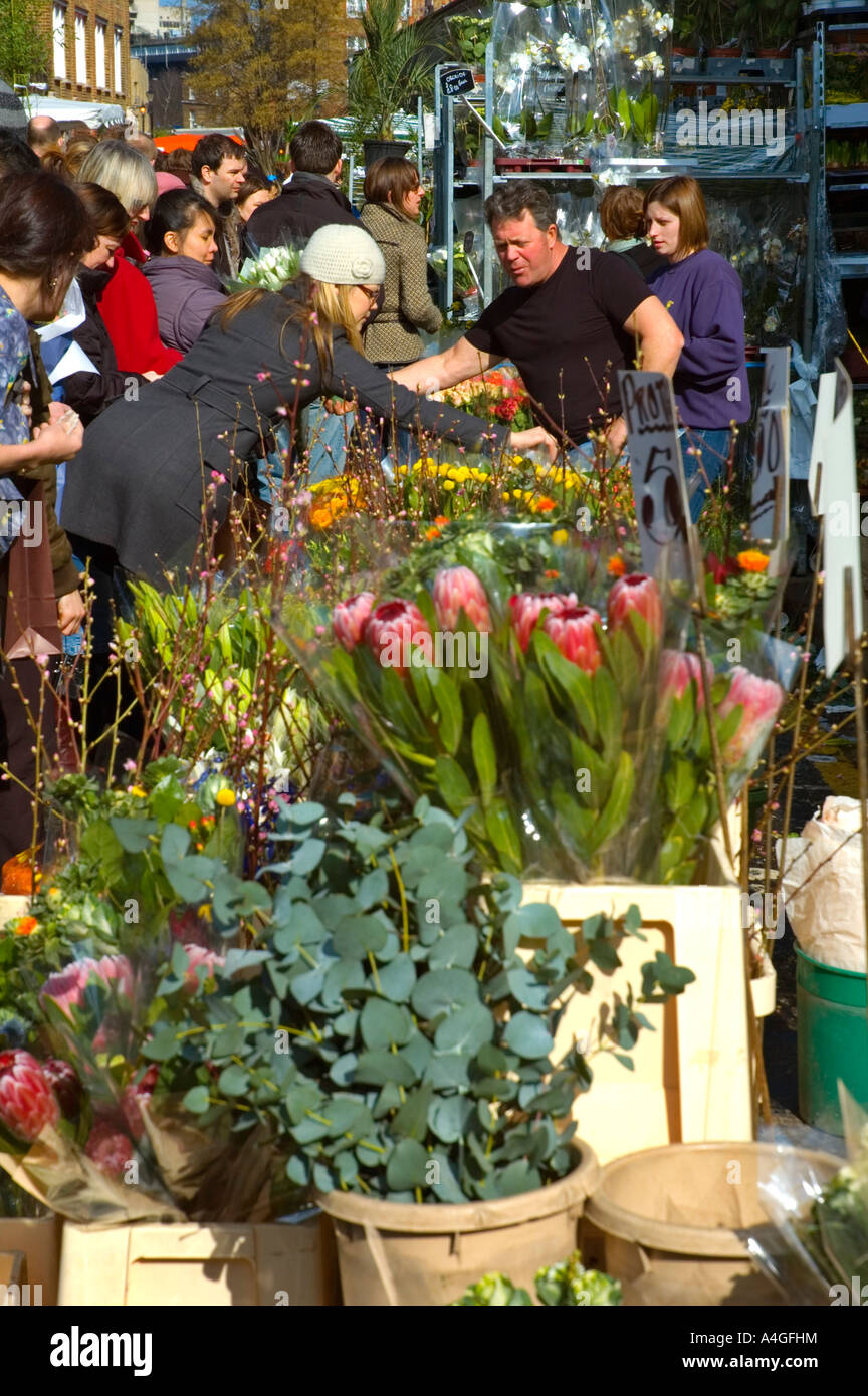 Columbia Road flower market in Shoreditch East End of London England UK