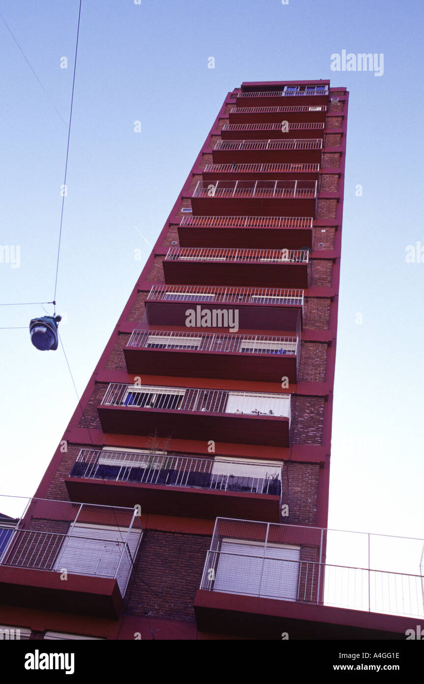 Buenos Aires Argentina red apartment building Stock Photo