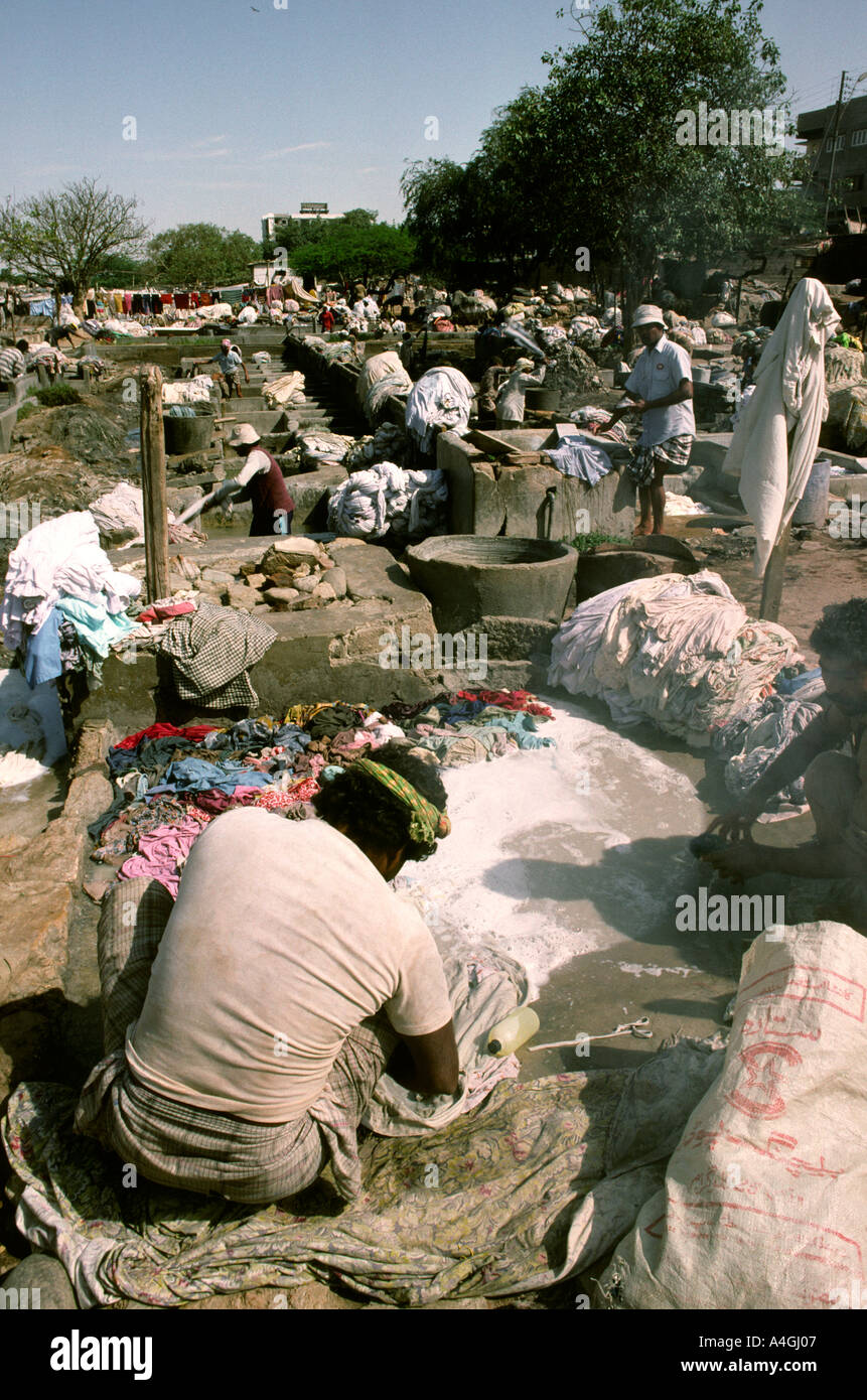 Pakistan Sind Karachi washermen at Dhobi Ghat laundry area Stock Photo