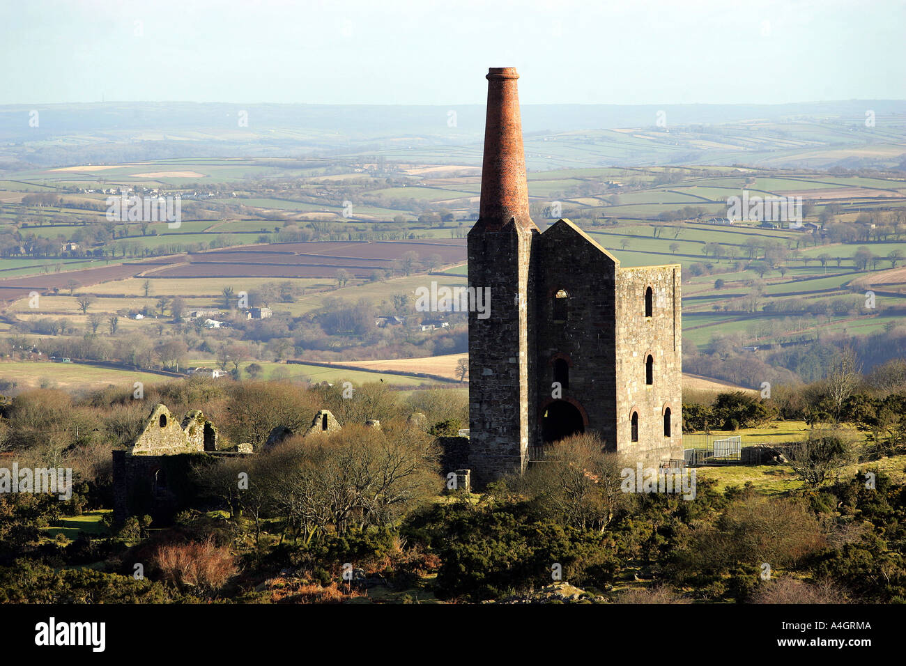 A deserted mine engine house near Minions on the edge of Bodmin Moor in ...