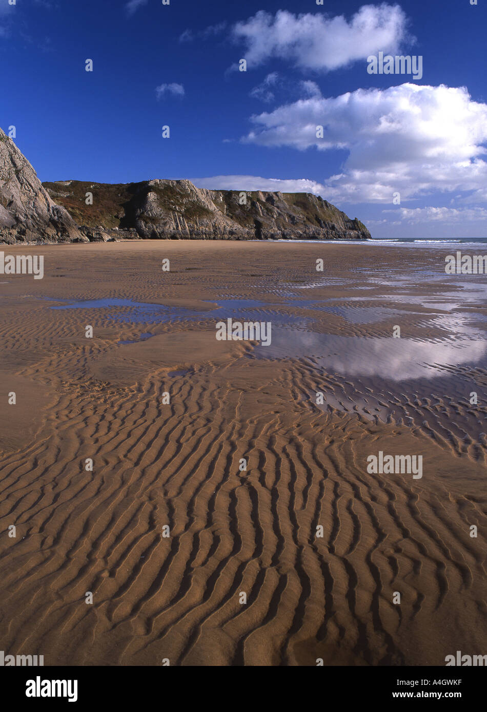 Three Cliffs Bay View towards Pobbles Bay Ripples in sand Gower