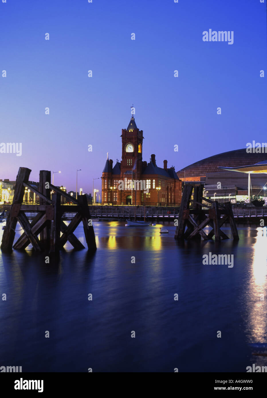 Cardiff Bay Pierhead Building at night Cardiff South Wales UK Stock Photo