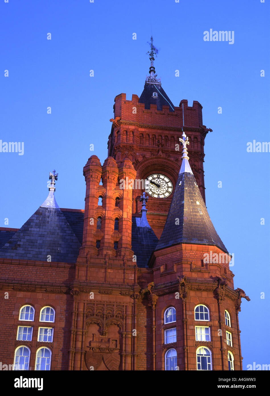 Cardiff Bay Pierhead Building at night Cardiff South Wales UK Stock Photo
