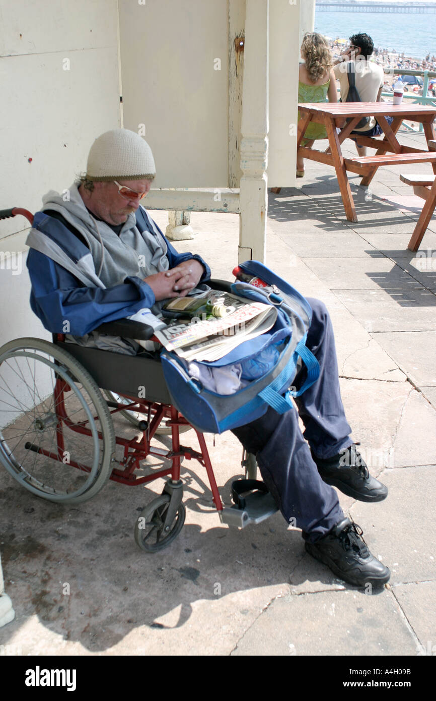 Disabled man in wheelchair on Brighton seafront Stock Photo Alamy
