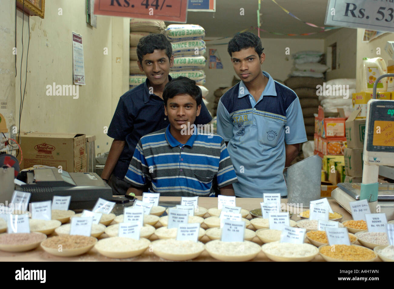 Salesmen in a grocery, Bangalore, India Stock Photo Alamy