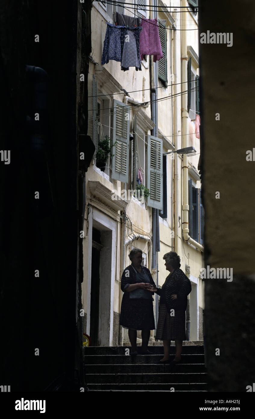 Two old women in the old town of Kerkyra, Corfu, Greece Stock Photo - Alamy