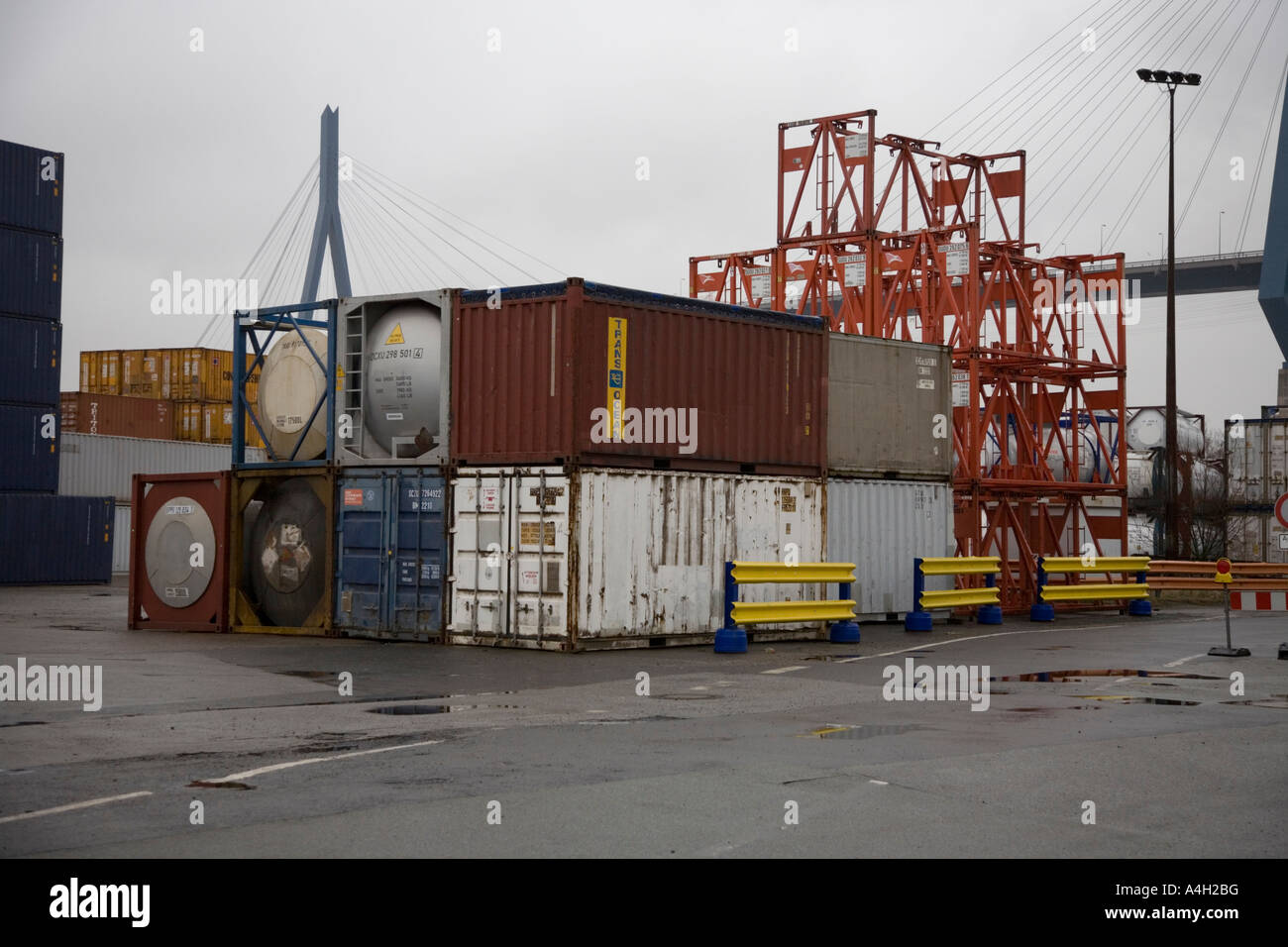 Containers in the harbour, Hamburg, Germany Stock Photo