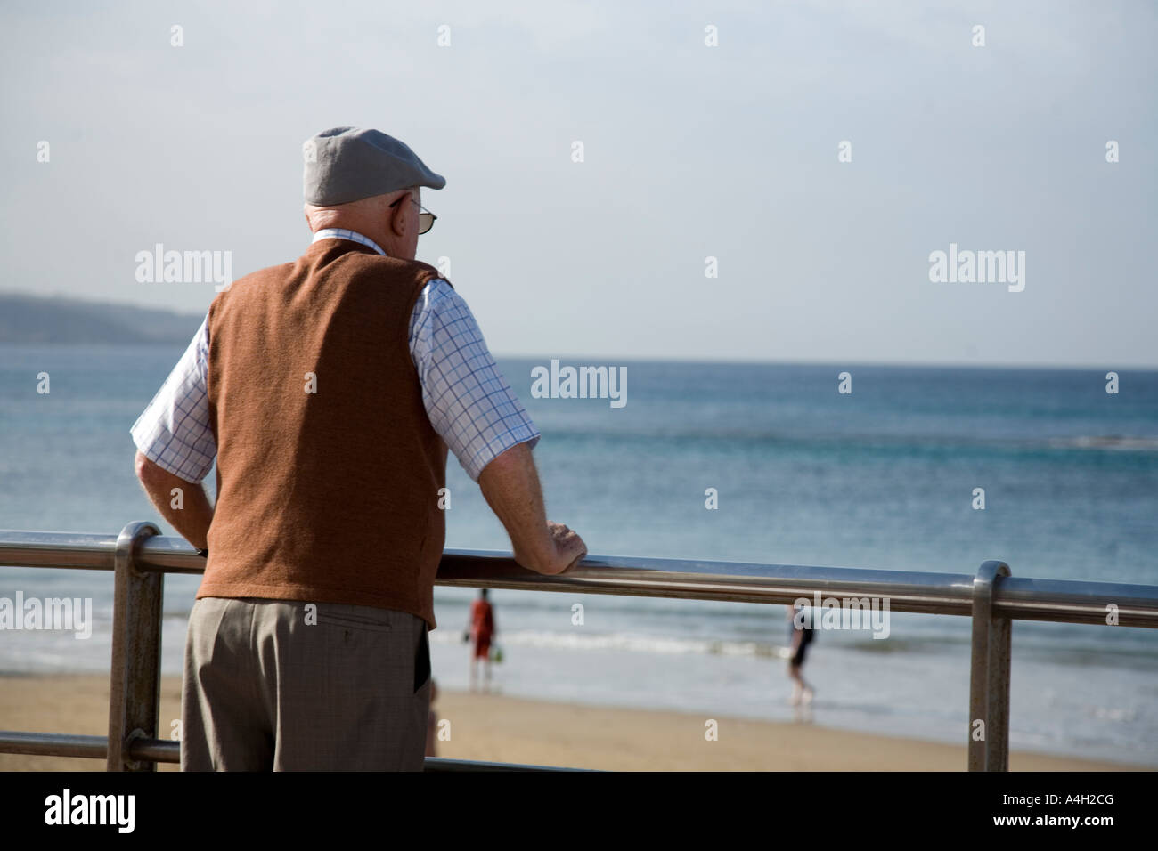 An old man looks at the ocean, Gran Canaria, Spain, Stock Photo