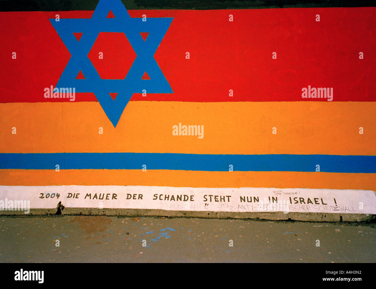 Graffiti on the Berlin Wall with star of David, expressing opposition to anti-semitism in the Middle East. Stock Photo