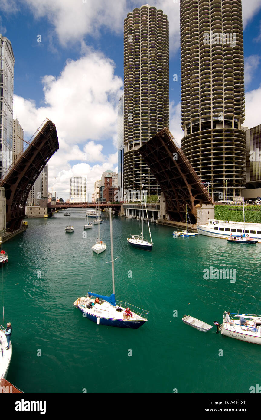Sail boats on the Chicago River Chicago Illinois Stock Photo