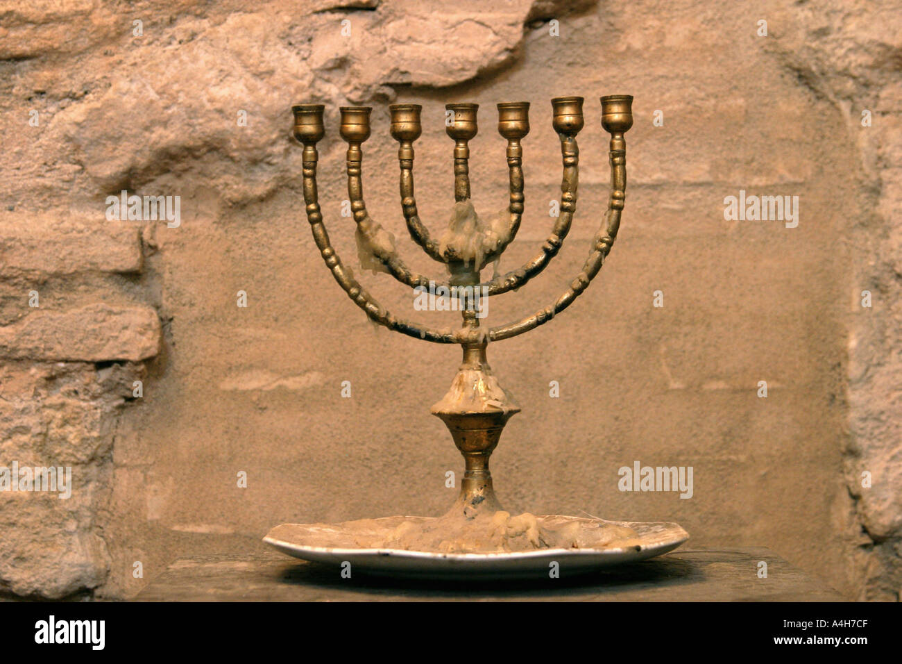 Jewish menorah in synagogue Jewish quarter barrio de los Judios Stock