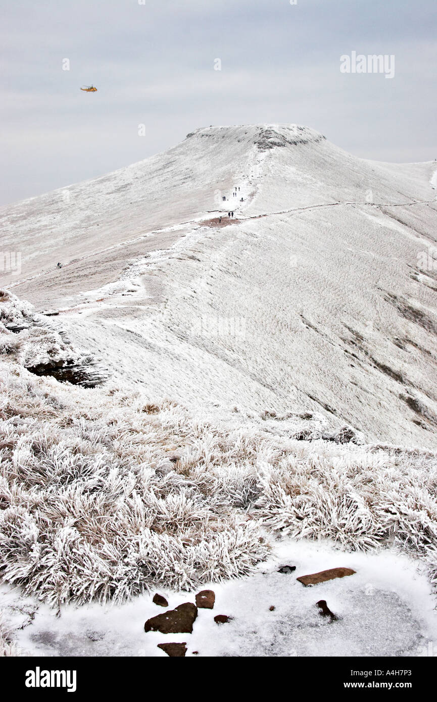 Mountain Rescue Helicopter and Walkers Pen y Fan Mountain Brecon