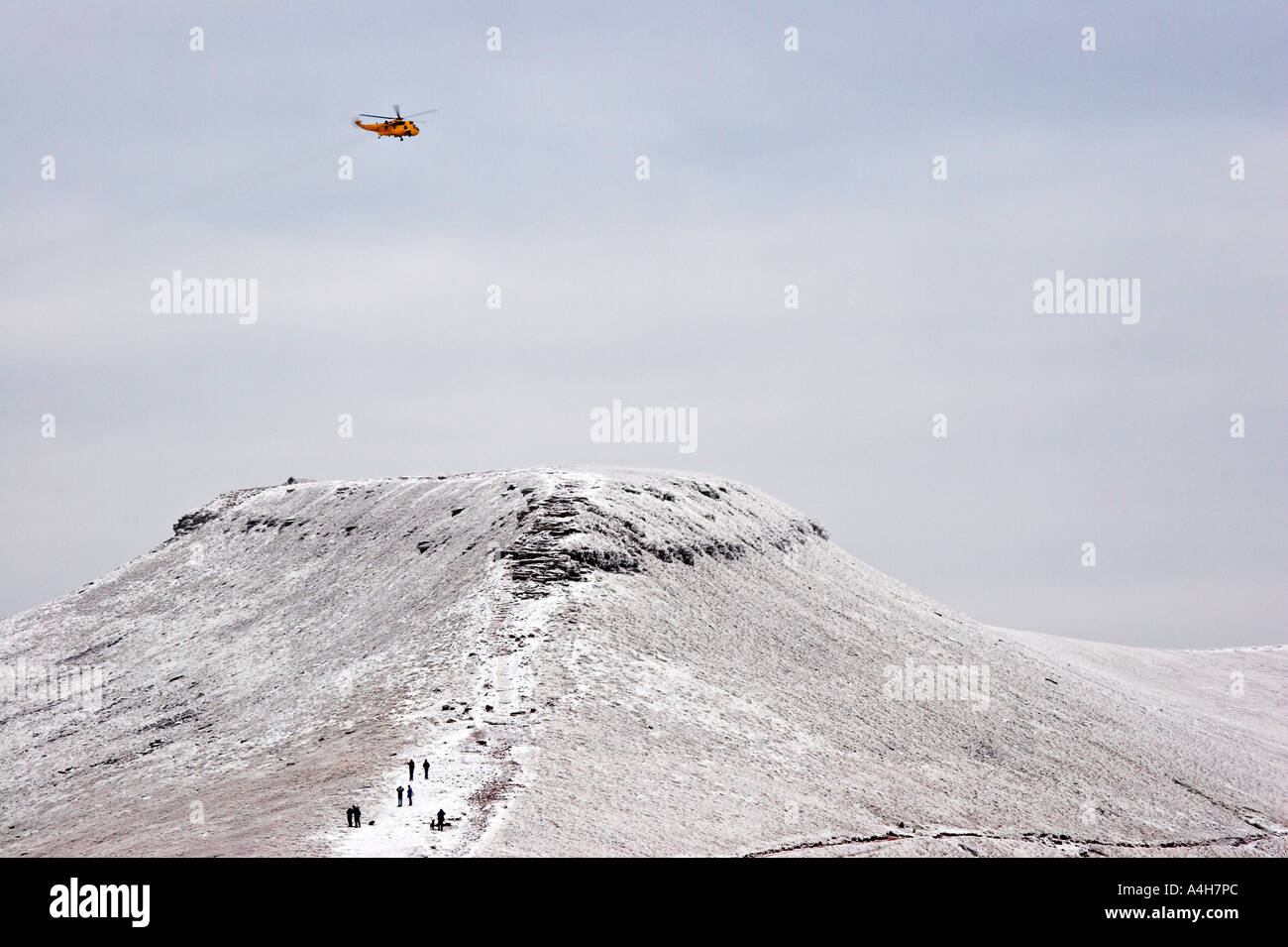 Mountain Rescue Helicopter and Walkers Pen y Fan Mountain Brecon