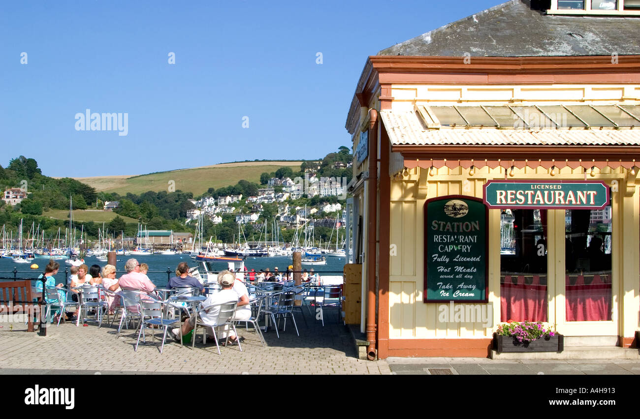 Station Cafe and restaurant with outside seating in Dartmouth Devon England Stock Photo