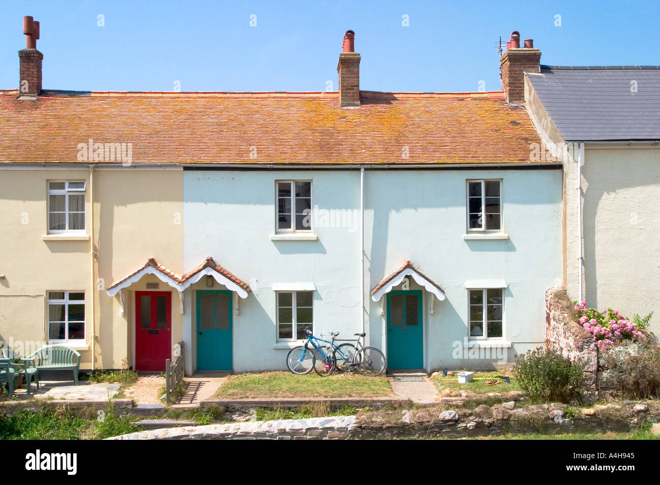Colourful cottages at Hope Cove South Hams Devon England Stock Photo