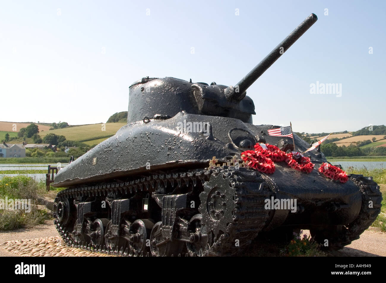 Operation Tiger Commemorative Sherman Tank at Slapton Sands in the