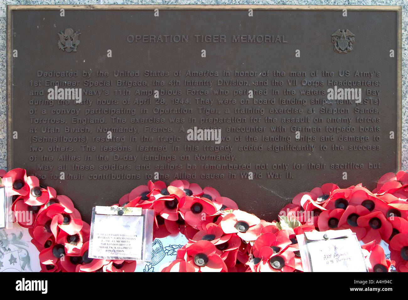 Operation Tiger Comemorative Plaque at Slapton Sands Devon England Stock Photo