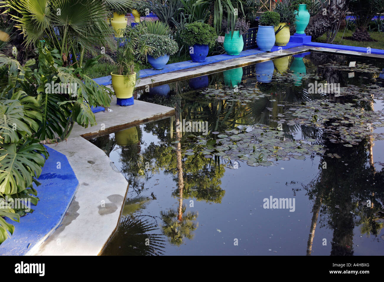 Marrakech Morocco Majorelle Gardens pond Stock Photo