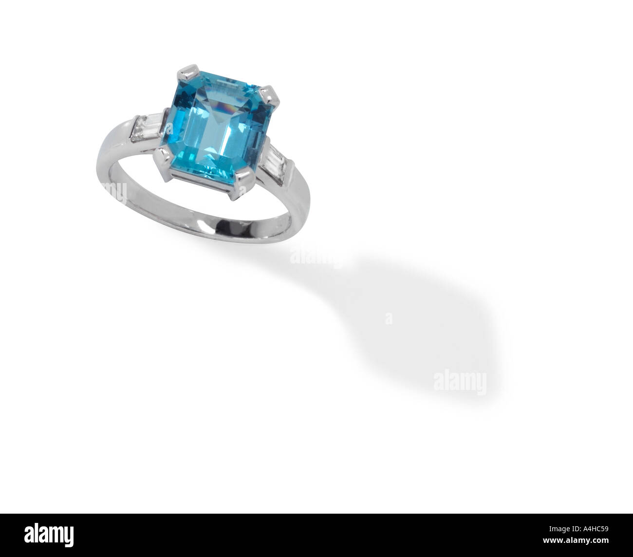 Aquamarine and diamond ring set in platinum Stock Photo