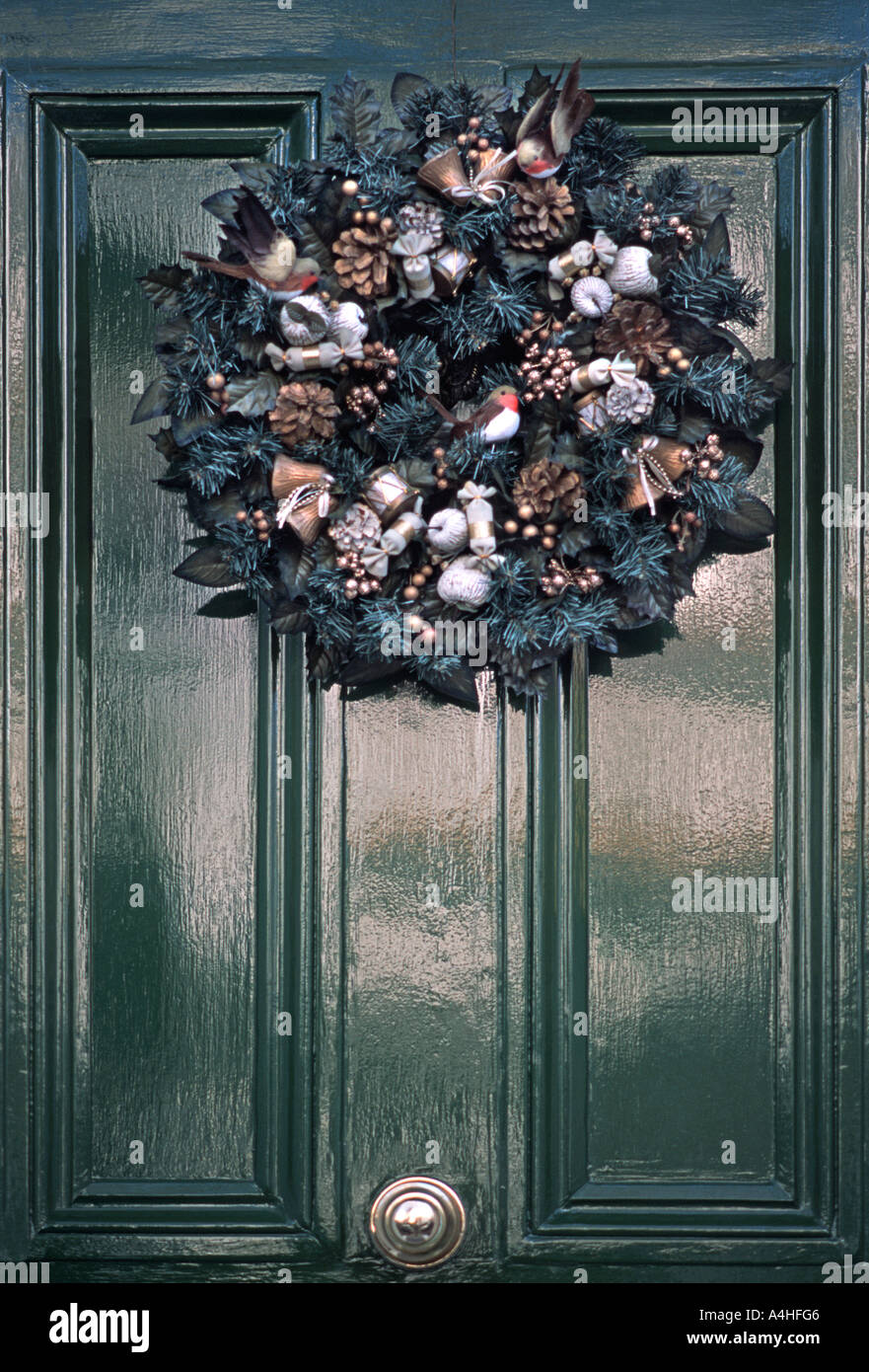 Christmas wreath on a door of a house in Chelsea Royal Borough of