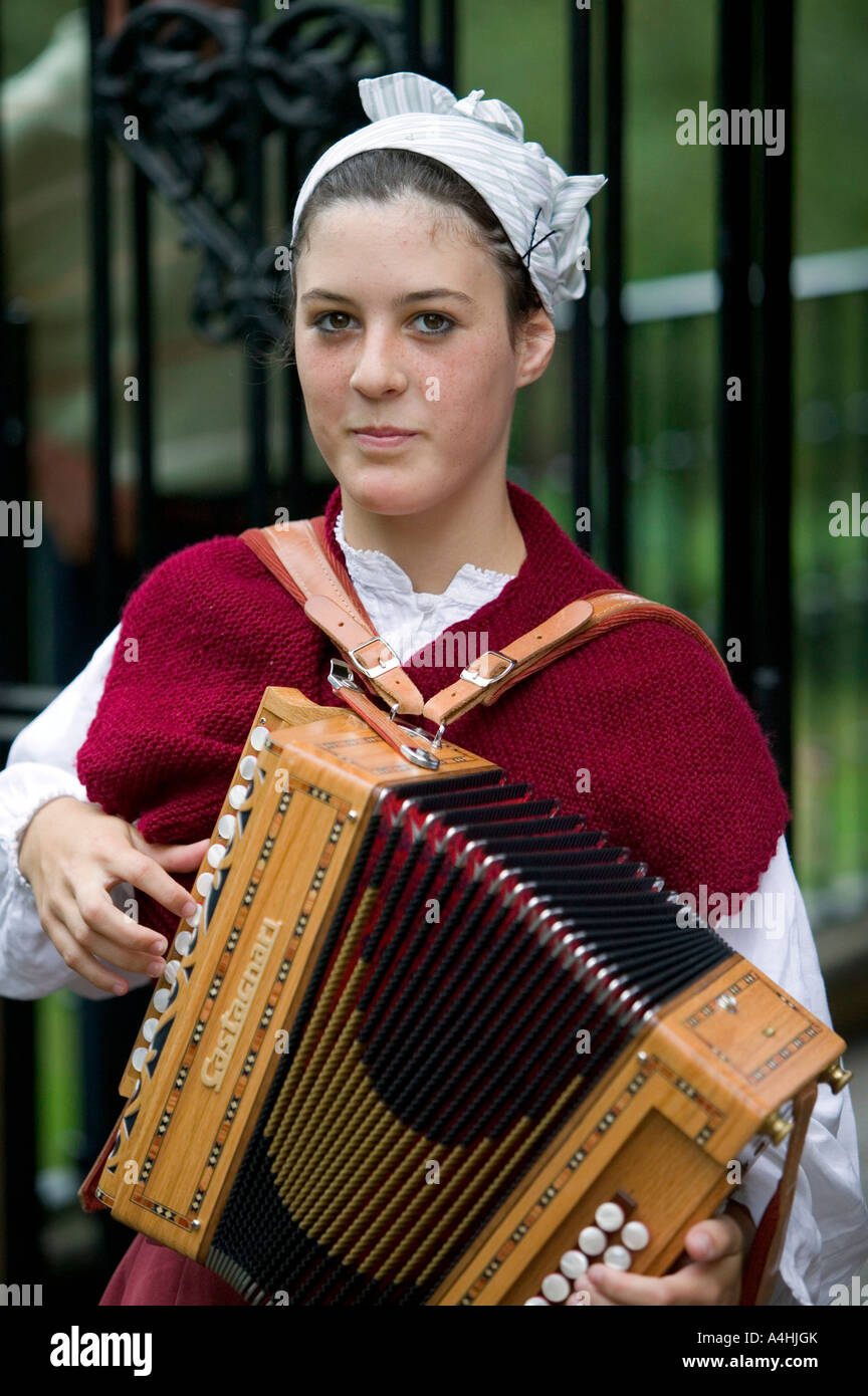 Basque woman playing accordion, Our Lady of Begoña Festival, 15 August