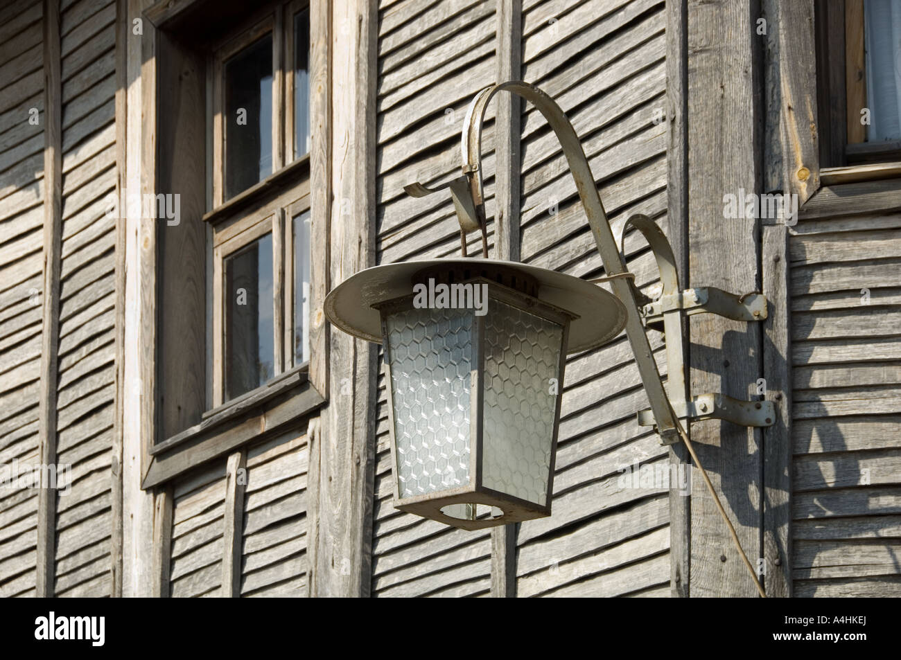 Lamp detail on Typical wooden house Old Nessebar Black sea coast Bulgaria East Europe Stock Photo