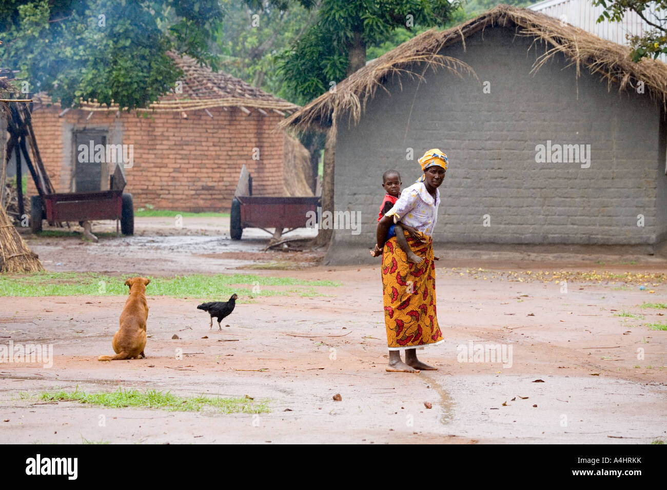 Mother and baby during the wet rainy season in the village of Khoswe, Malawi, Africa Stock Photo