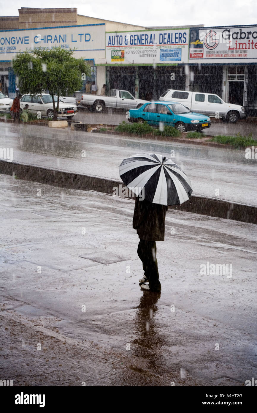 A heavy rainstorm during the wet rainy season in Lilongwe, Malawi