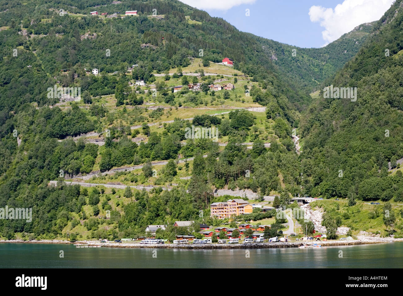 11 hairpin bends on the Rv63 road to the banks of the Geirangerfjorden Geiranger Norway Stock Photo
