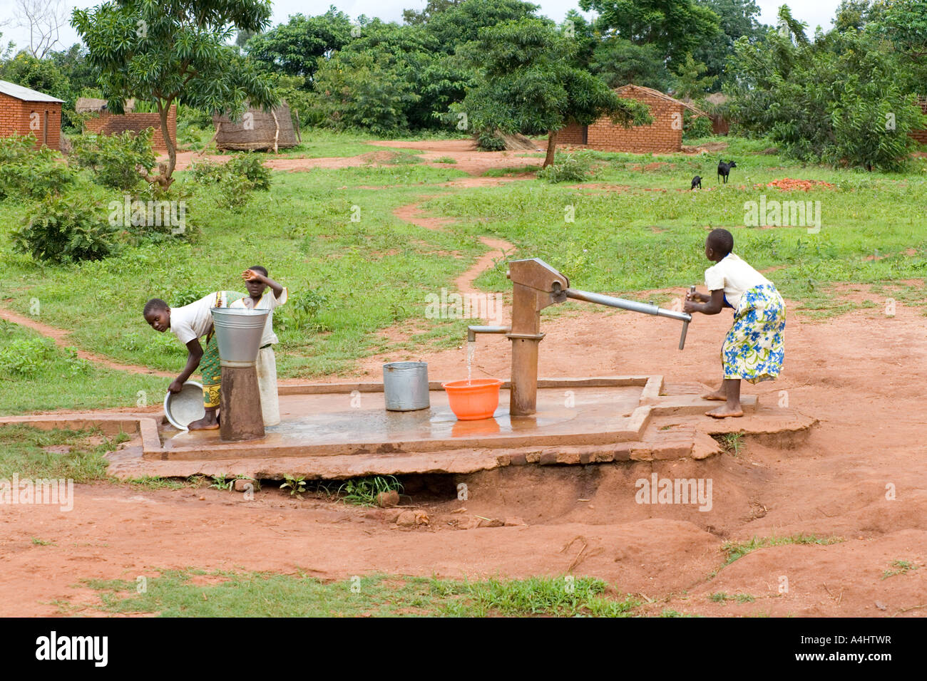The water pump in the village of Chagamba, Malawi, Africa Stock Photo