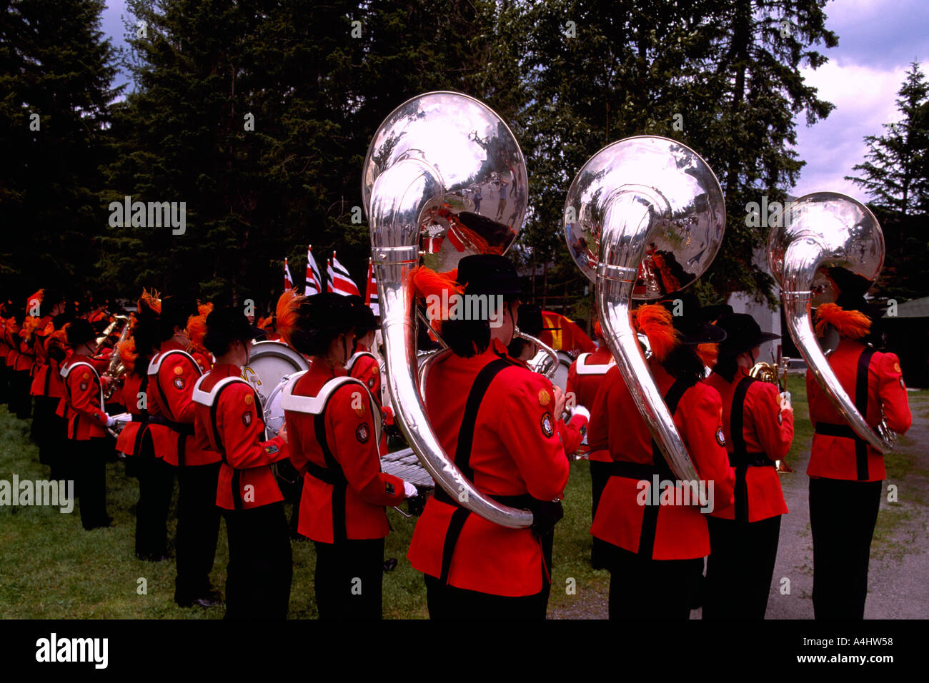 An Australian Marching Band performing in Banff in Banff National Park