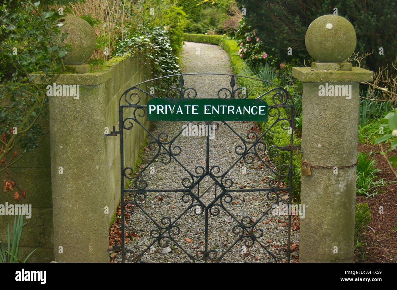 Gate to private portion of Altamont Gardens Tullow Co Carlow Ireland Stock Photo