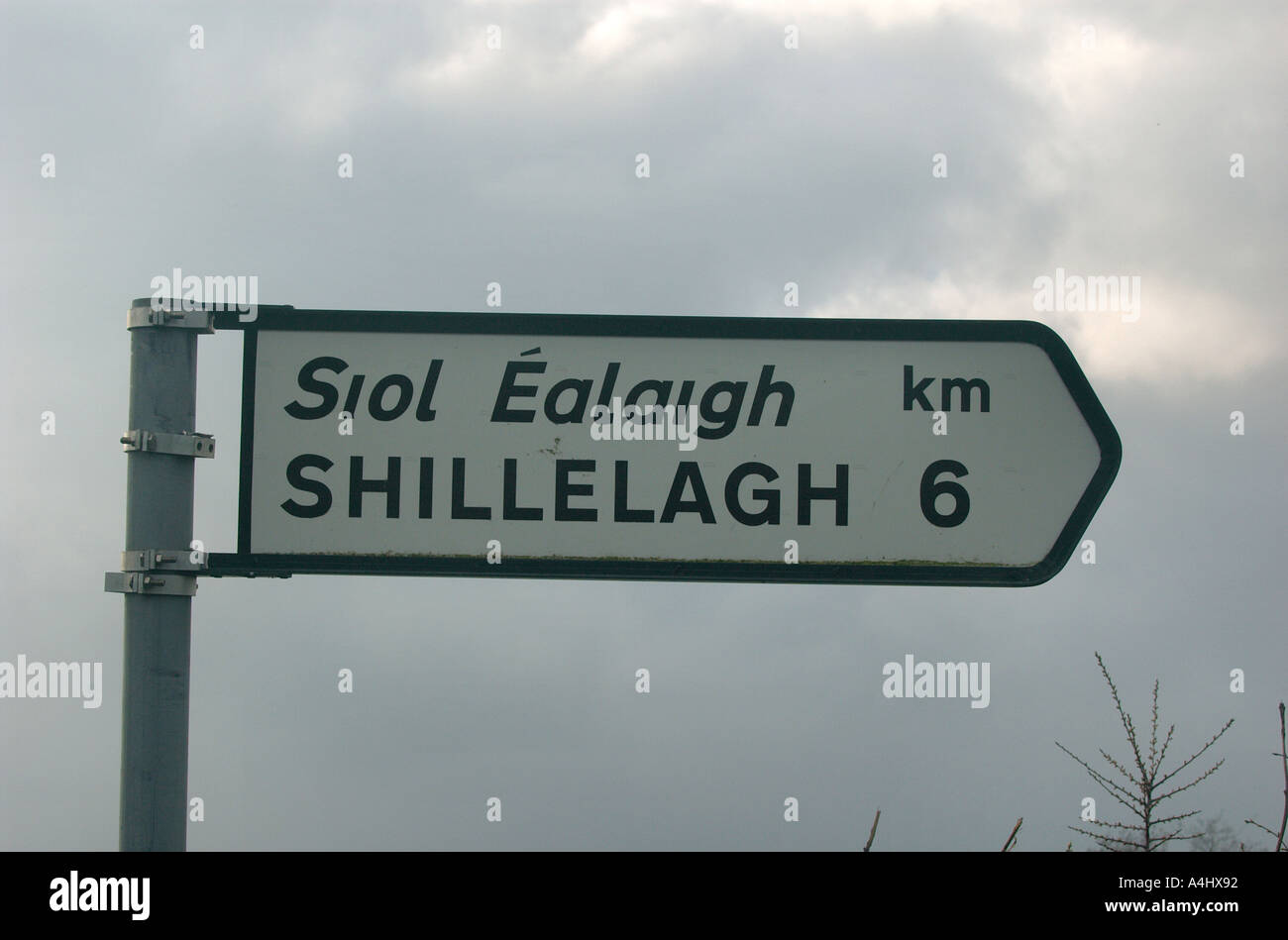 Irish road sign near the village of Shillelagh Co WIcklow Ireland Stock Photo
