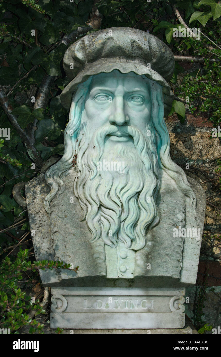 Bust of Leonardo da Vinci in the gardens of Powerscourt House Co Wicklow Ireland Stock Photo